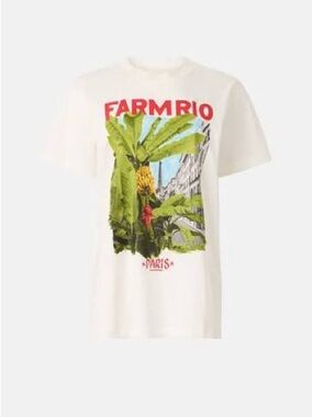 FARM Rio White Graphic Tee with Red Logo and Green Print